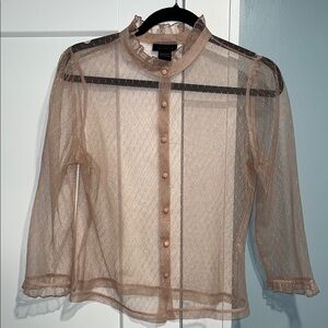 The Limited Sheer Ruffle-Neck Blouse in Nude